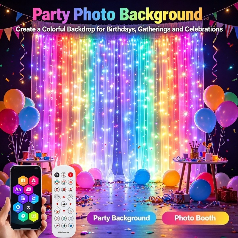 Lighting Christmas Decor - USB Powered App Controlled LED Curtain