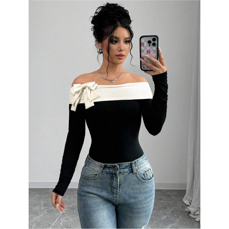 Elegant Decor & Lighting Llc - Bowknot Decor Off Shoulder Bodysuit |