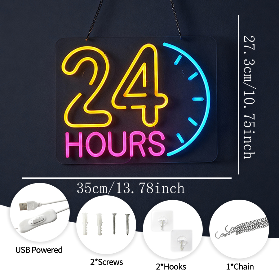 24 Hours Neon Sign Light Up Le - đánh giá và giá Decor Lighting Opening Hours