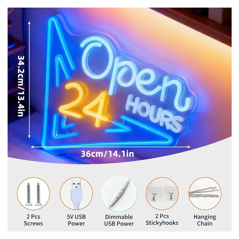 Open 24 Hours Neon Sign USB Po - đánh giá và giá Decor Lighting Opening Hours