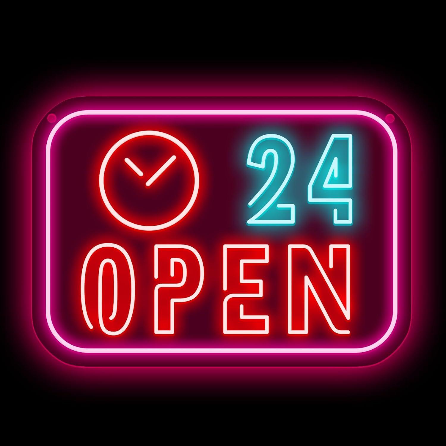 Clock 24 Hours Open Neon Sign  - đánh giá và giá Decor Lighting Opening Hours
