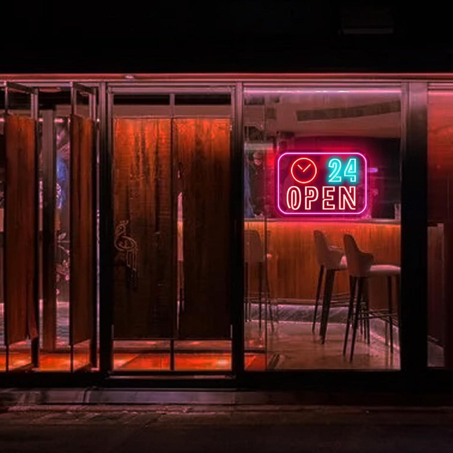 Clock 24 Hours Open Neon Sign  - đánh giá và giá Decor Lighting Opening Hours